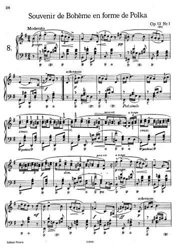 Smetana - Souvenir de Bohême en forme de Polkas - Score