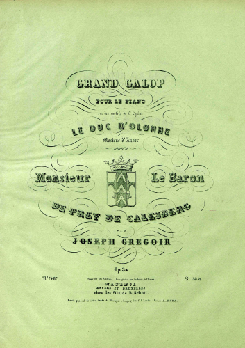 Gregoir - Grand Galop sur des motifs de l'Opéra 'Le Duc D'Olonne', Op. 34 - Score