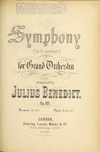 Benedict - Symphony in G minor - Score