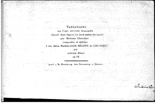 Eberl - 11 Variations on 'Ascouta Jeannette', Op. 9 - Score