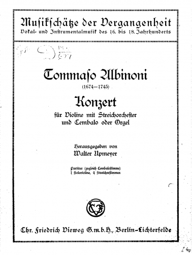 Albinoni - Violin Concerto in F major - Score