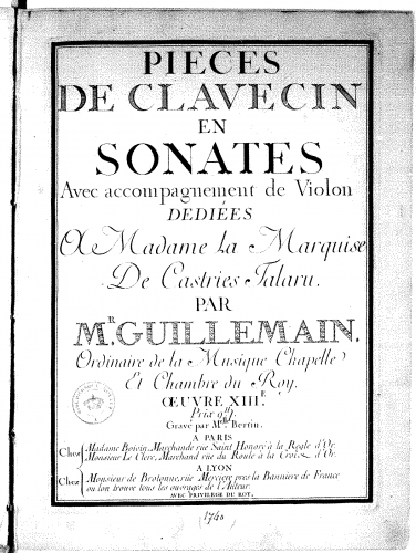 Guillemain - Pieces de clavecin en sonates, Op. 13 - Score