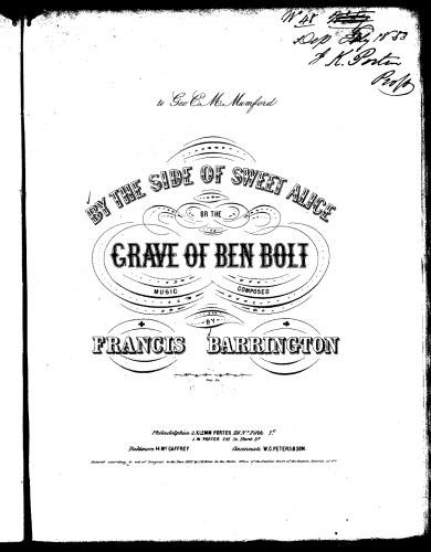 Barrington - By the Side of Sweet Alice, or the Grave of Ben Bolt - Score