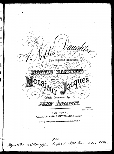 Barnett - Monsieur Jacques - Vocal Score - Romance: A Noble's Daughter