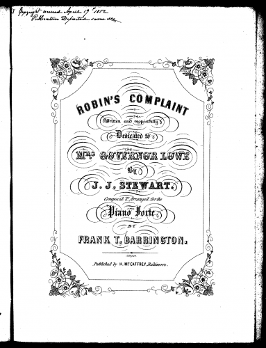 Barrington - Robin's Complaint - Score