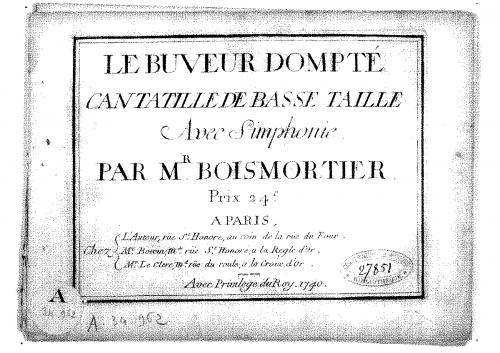 Boismortier - Le Buveur dompté - Score