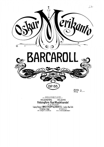 Merikanto - Barcarolle, Op. 65 - Piano Score - Score