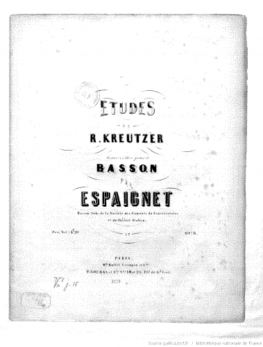 Kreutzer - Études ou caprices - Selections For Bassoon solo (Espaignet) - Score