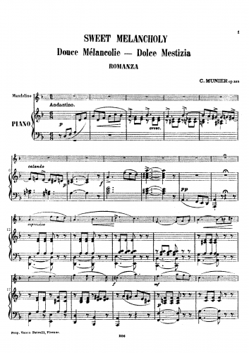 Munier - Sweet Melancholy, Romanza Op. 235 - For Mandolin and Piano - Score