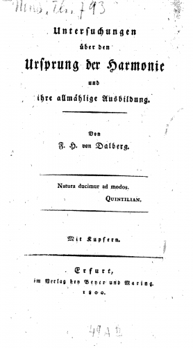 Dalberg - Untersuchungen über den Ursprung der Harmonie - Complete Book