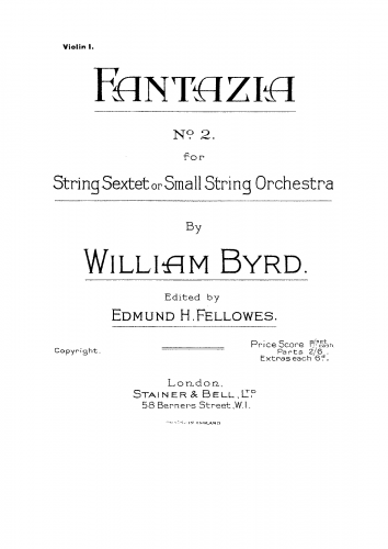 Byrd - Fantazia No. 2 - For 2 Violins, 2 Violas and 2 Cellos (Fellowes)