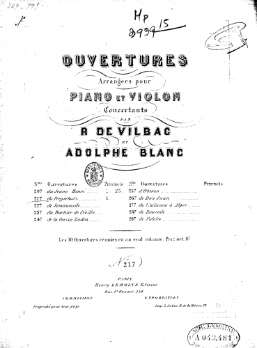 Weber - Der Freischütz - Overture For Violin and Piano (Vilbac and Blanc)