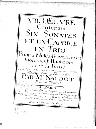 Naudot - 6 Trio Sonatas and a Caprice, Op. 7