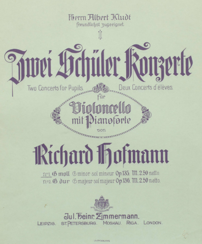 Hofmann - Zwei Schüler Konzerte - Scores and Parts