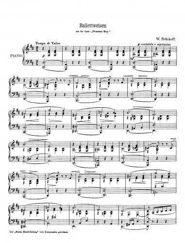 Rebikov - Princess Mary - Ballet Music For Piano - Score
