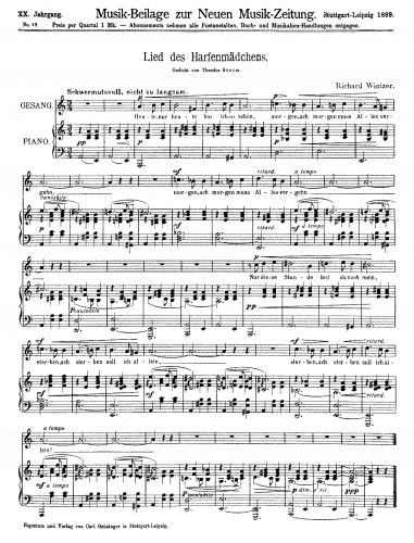 Wintzer - Lied des Harfenmädchens - Score