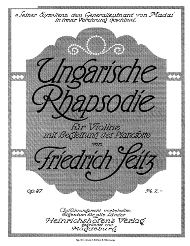 Seitz - Ungarische Rhapsodie, Op. 47 - Scores and Parts
