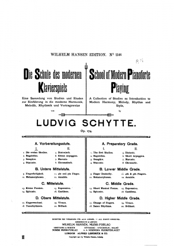 Schytte - Die Schule des modernen Klavierspiels, Op. 174 - Book A. Part 1.