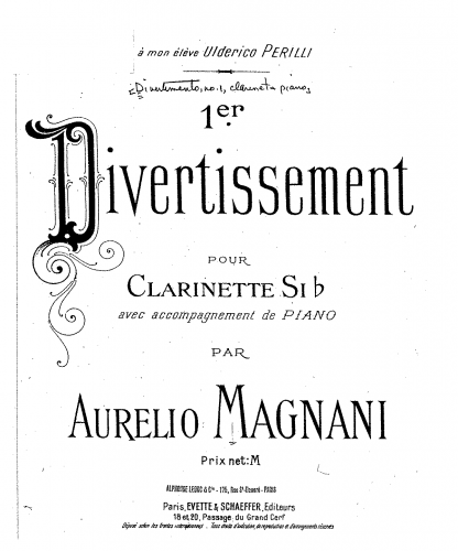 Magnani - Premiere Divertissement pour clarinette si bemol avec acc. de piano - Scores and Parts