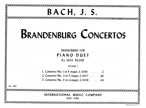 Bach - Brandenburgische Konzerte für Pianoforte zu vier Händen - Vol.1 (Nos.1-3)