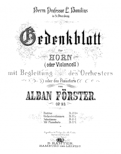 Förster - Gedenkblatt - For Horn and Piano