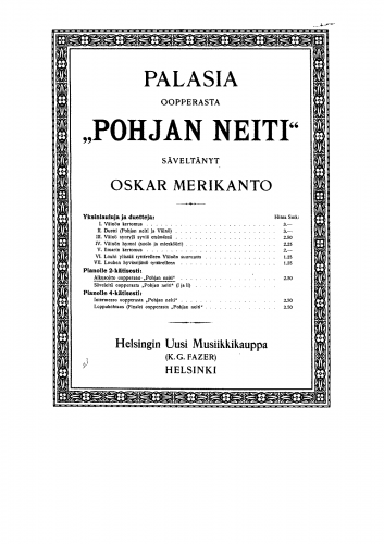 Merikanto - Pohjan Neiti - Alkusoitto For Piano solo - Score