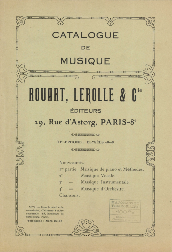 Various - Publishers? Catalogues - Other [[Rouart, Lerolle & Cie.]] - 1918-1919 Catalogue