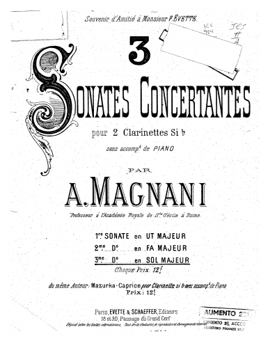 Magnani - Troisieme sonate en sol majeur pour 2 clarinettes