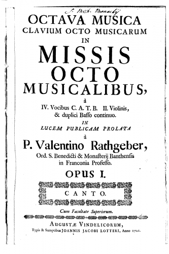Rathgeber - Octava musica clavium octo musicarum, Op. 1