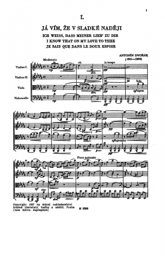 Dvo?ák - Cypresses - Selections (10) For String Quartet - Score