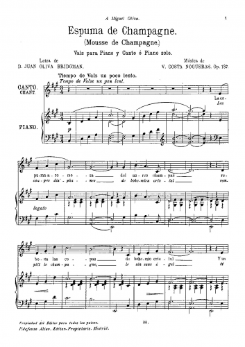 Costa Nogueras - Espuma de Champagne, Op. 137 - Score