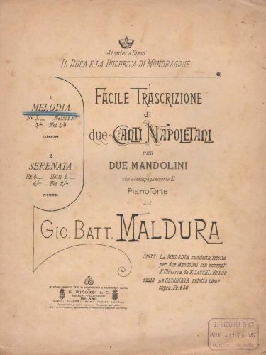 Maldura - 2 Neapolitan Songs - Piano
