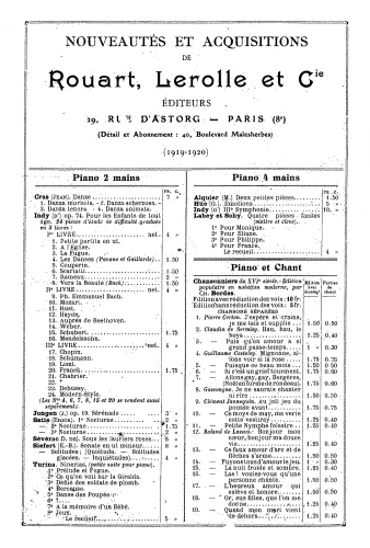 Various - Publishers? Catalogues - Other [[Rouart, Lerolle & Cie.]] - 1919-1920 Catalogue