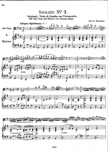 Hammer - Gamba Sonata No. 3 in G major - For Viola and Piano (Meyer)