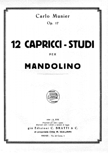 Munier - 12 Capricci studi per Mandolino, Op. 17 - Score