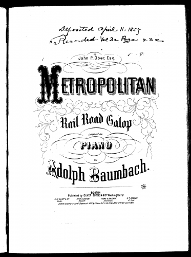 Baumbach - Metropolitan Rail Road Galop - Score