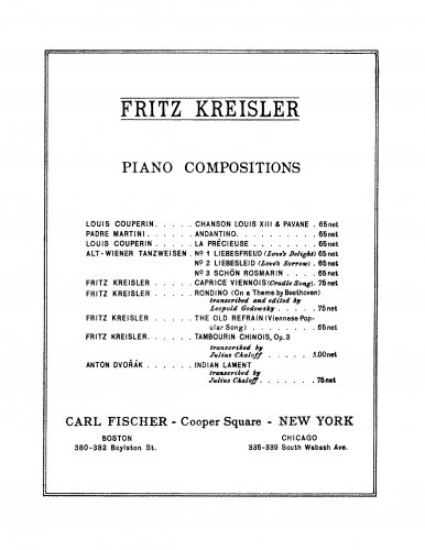 Kreisler - Rondino on a Theme by Beethoven - For Piano solo (Godowsky) - Score