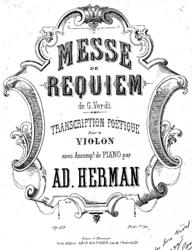 Verdi - Requiem - Selections For Violin and Piano (Herman)