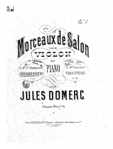 Domerc - Morceaux de Salon - Scores and Parts Sérénade et bolero (No. 1)
