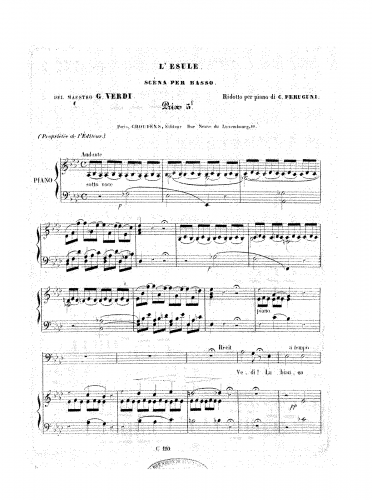 Verdi - L'esule - Vocal Score - Score