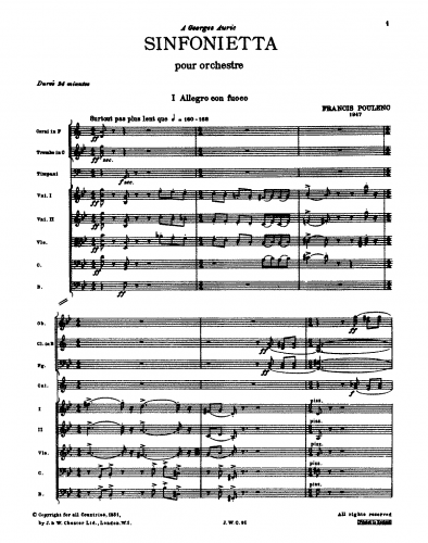 Poulenc - Sinfonietta - Score
