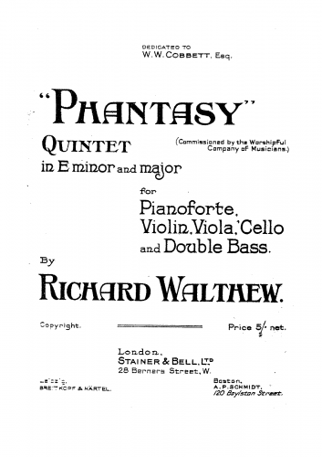 Walthew - Phantasy Quintet in E minor and major - Scores and Parts