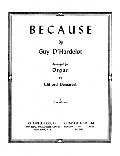 Hardelot - Because - For Organ (Demarest) - Score