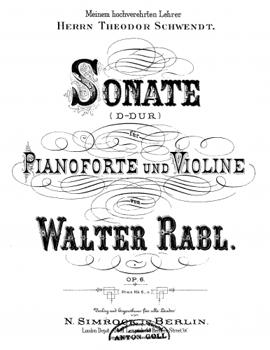 Rabl - Violin Sonata - Scores and Parts