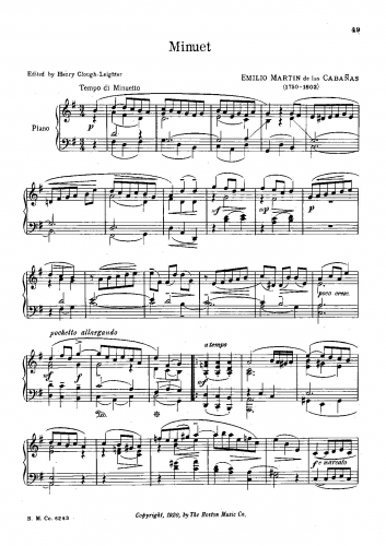 Cabañas - Minuet in G major - Score