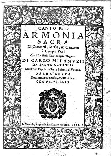 Milanuzzi - Armonia sacra di concerti, messa et canzoni...