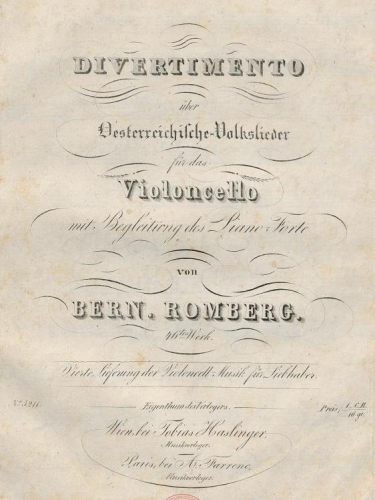 Romberg - Divertimento über oesterreichische Volkslieder - For Cello and Piano (Composer)