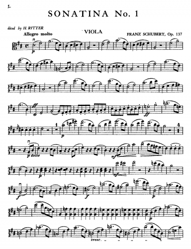 Schubert - 3 Violin Sonatas - For Viola and Piano (Ritter) - Viola part