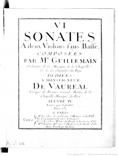 Guillemain - 6 Sonatas for 2 Violins, Op. 4