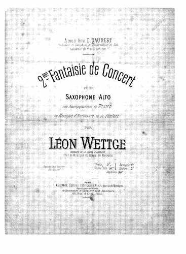 Wettge - 2me fantaisie de concert - Scores and Parts